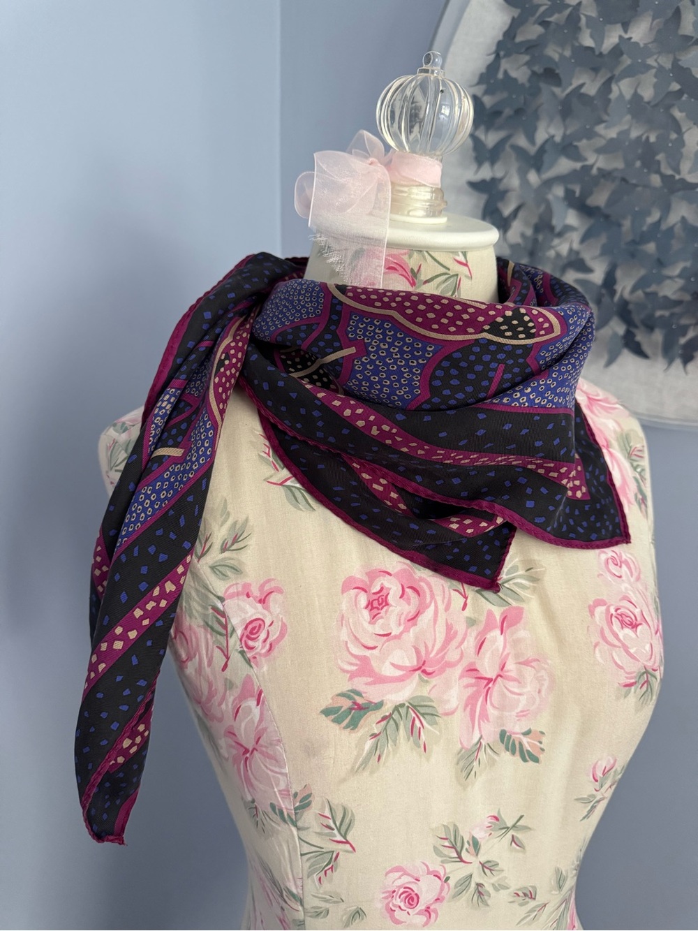 Vintage Purple and Magenta Patterned Silk Scarf - Picture 3 of 5